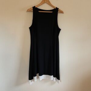 Lauren Ralph Lauren Black Sleeveless A-Line Swing Dress Sz 16 White Trim Stretch
